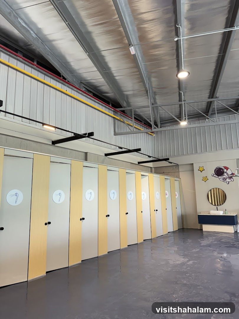 Modern Restroom with Shower Stalls