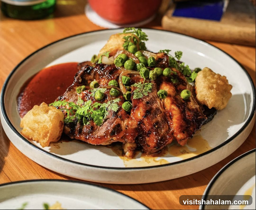 Grilled Steak with Peas and Pastry