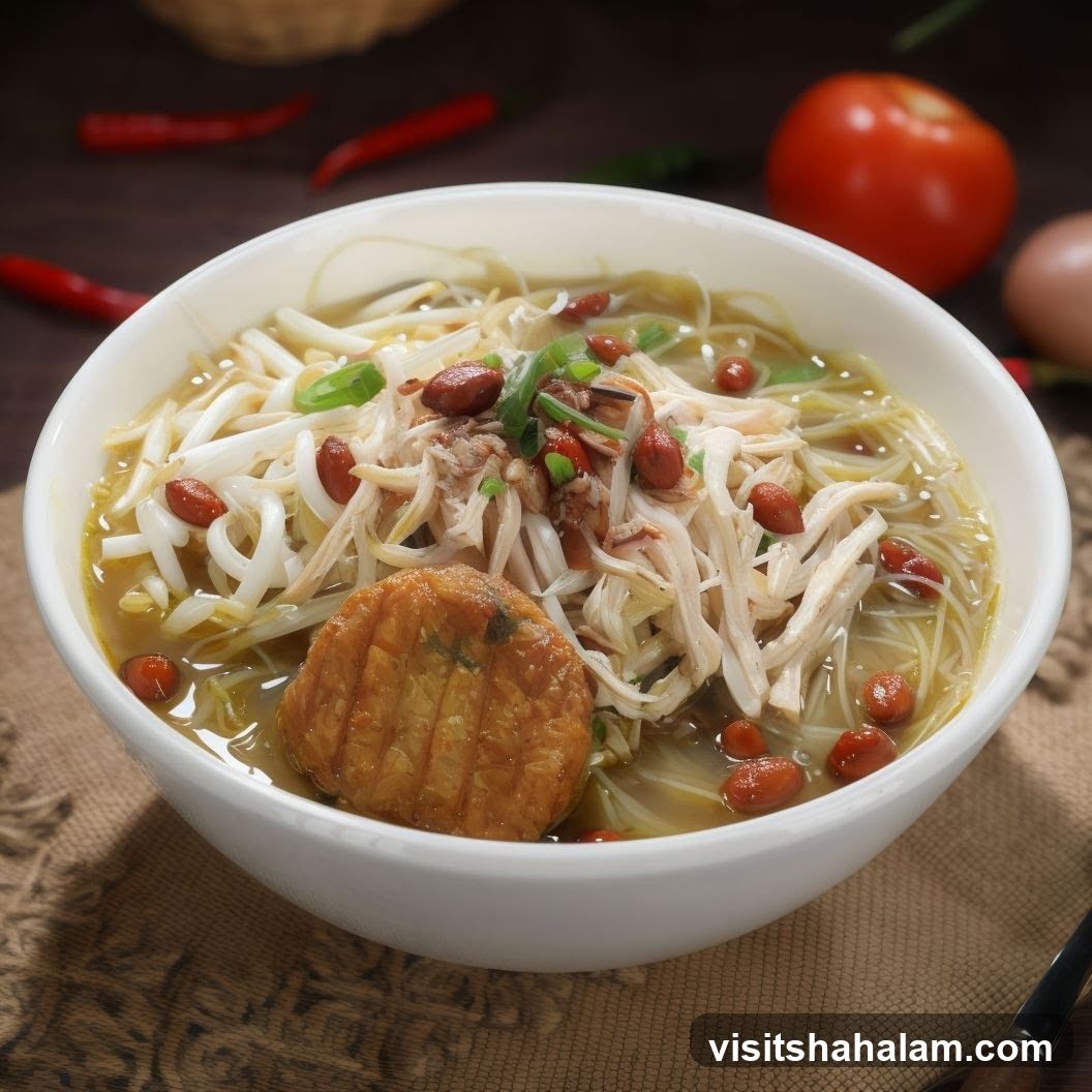 Bowl of Noodles with Shredded Chicken and Bean Sprouts