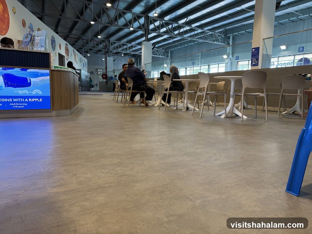 Indoor seating area with digital display