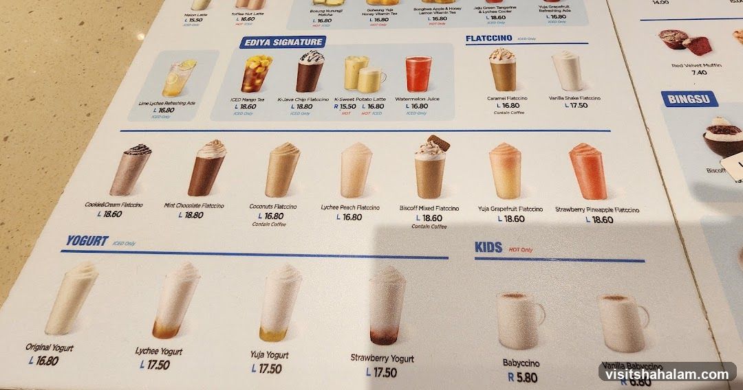 EDIYA SIGNATURE & FLATCCINO MENU