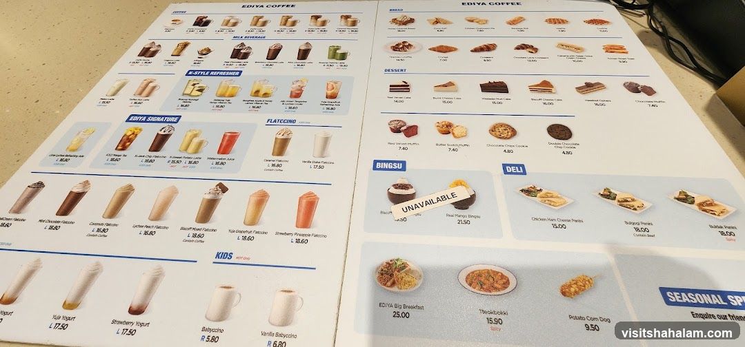 EDIYA COFFEE Menu