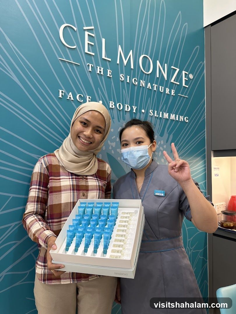 Two women holding a box of skincare products