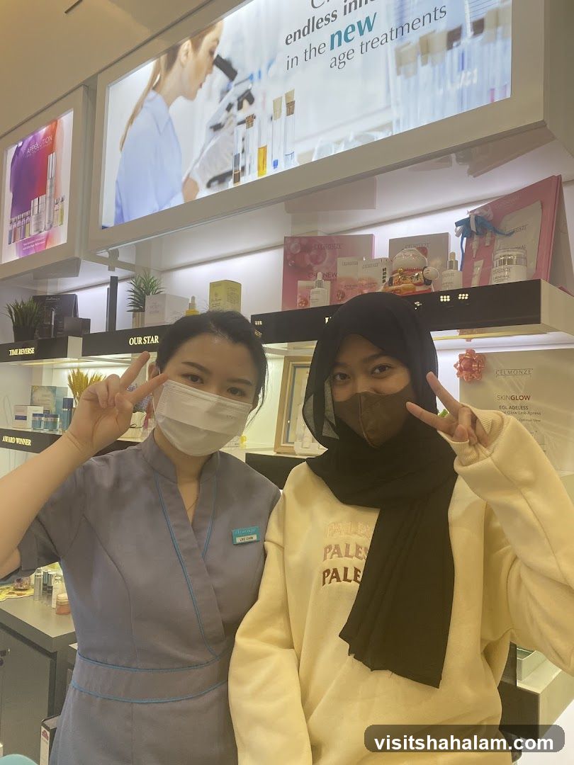 Two Women Posing in a Skincare Store