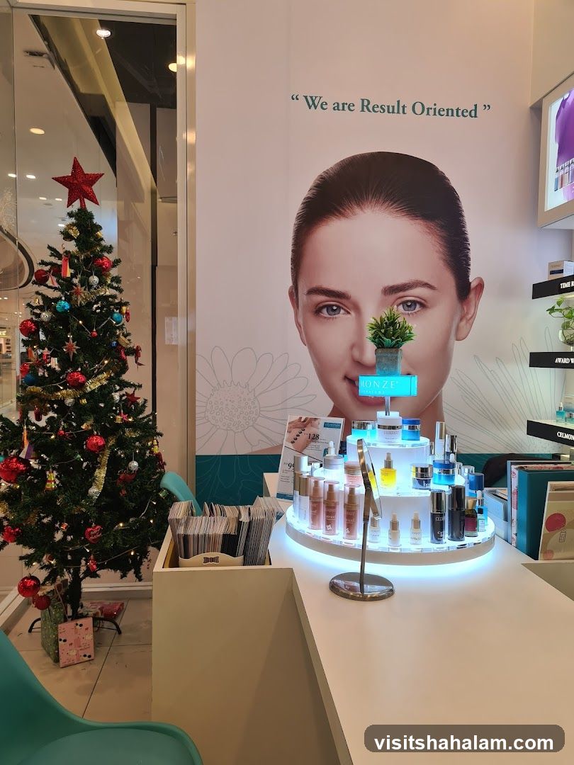 Christmas display with skincare products