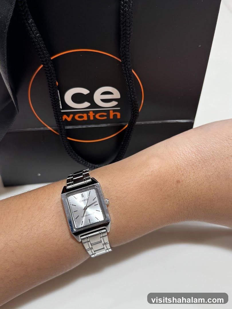 Watch on wrist with shopping bag