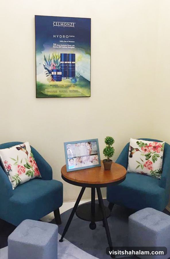 Waiting Area with Skincare Advertisement