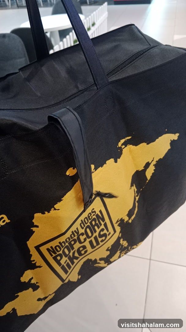 Black Tote Bag with Popcorn Slogan