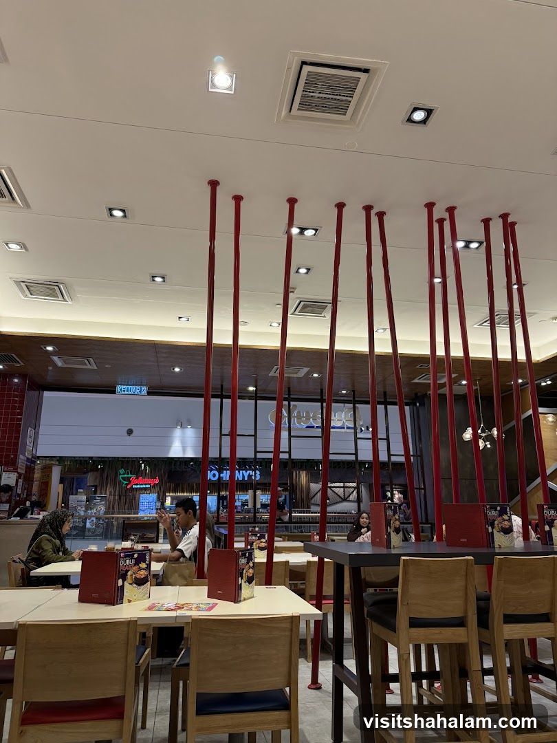 Restaurant Interior with Red Poles
