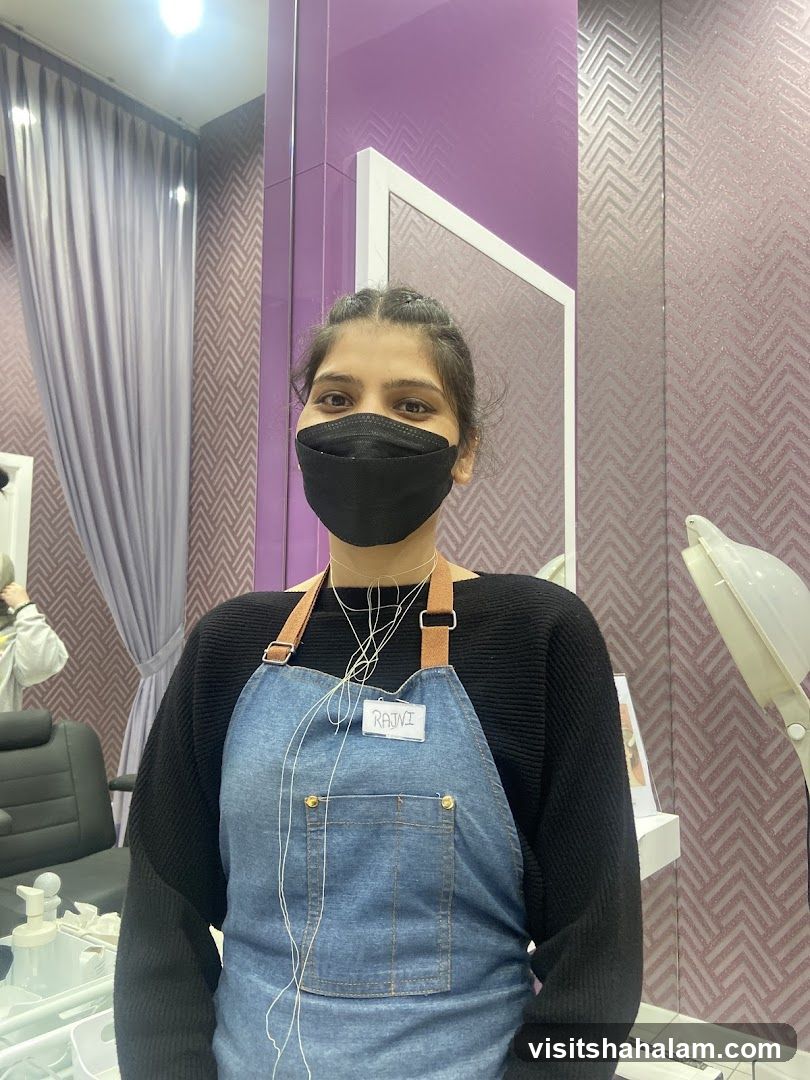 Woman wearing a mask and apron