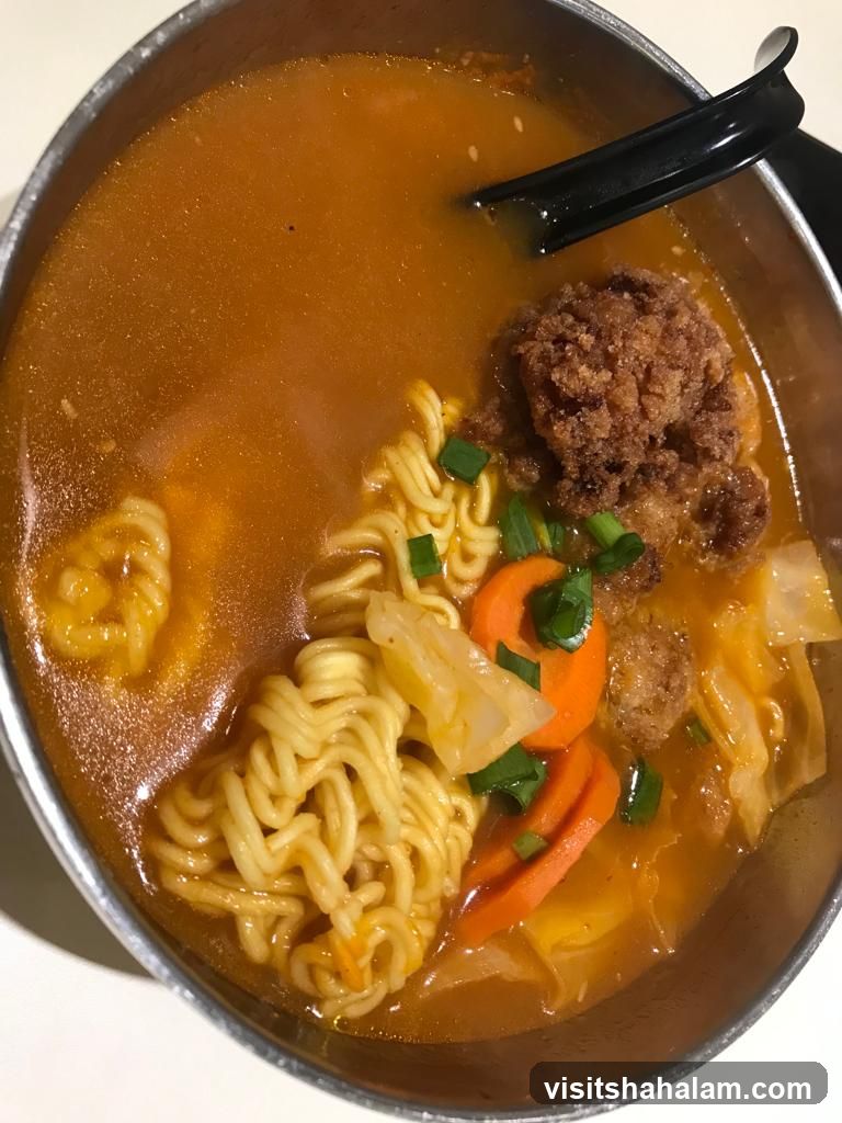Spicy Noodle Soup with Fried Chicken