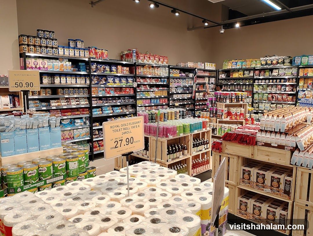 Supermarket aisle with various products