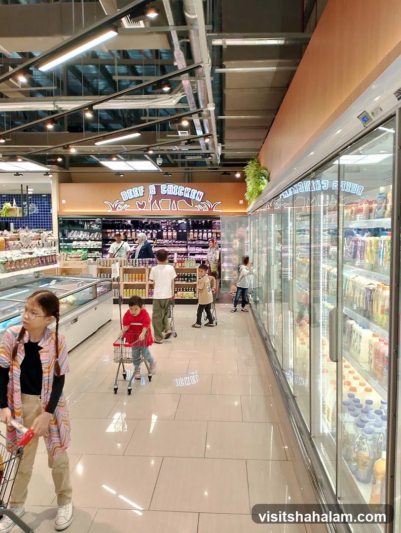 Supermarket Interior with Refrigerated Displays