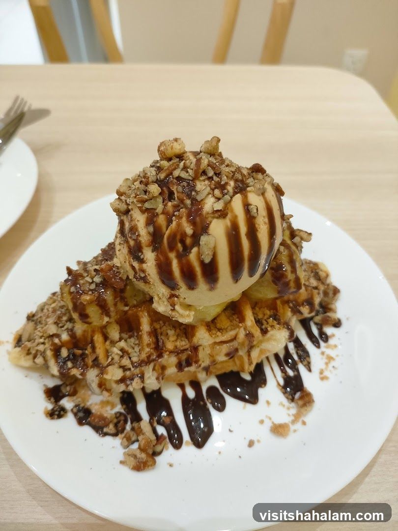 Waffle with Ice Cream and Nuts