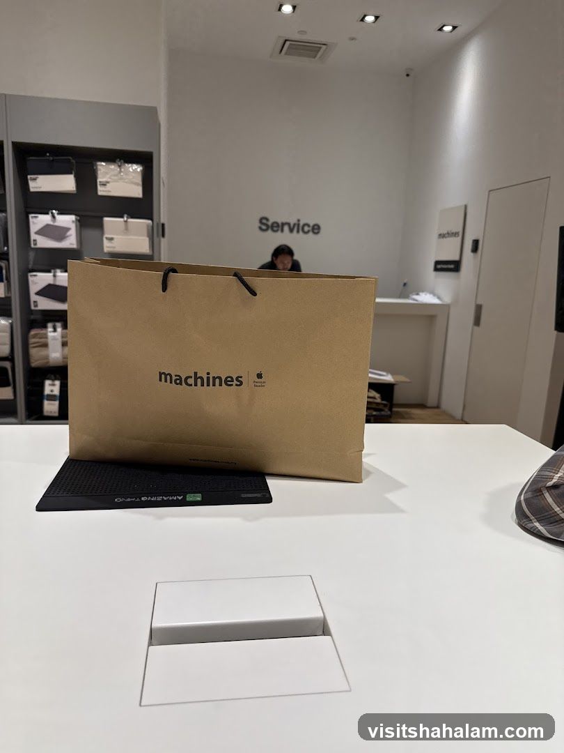 Service counter with shopping bag