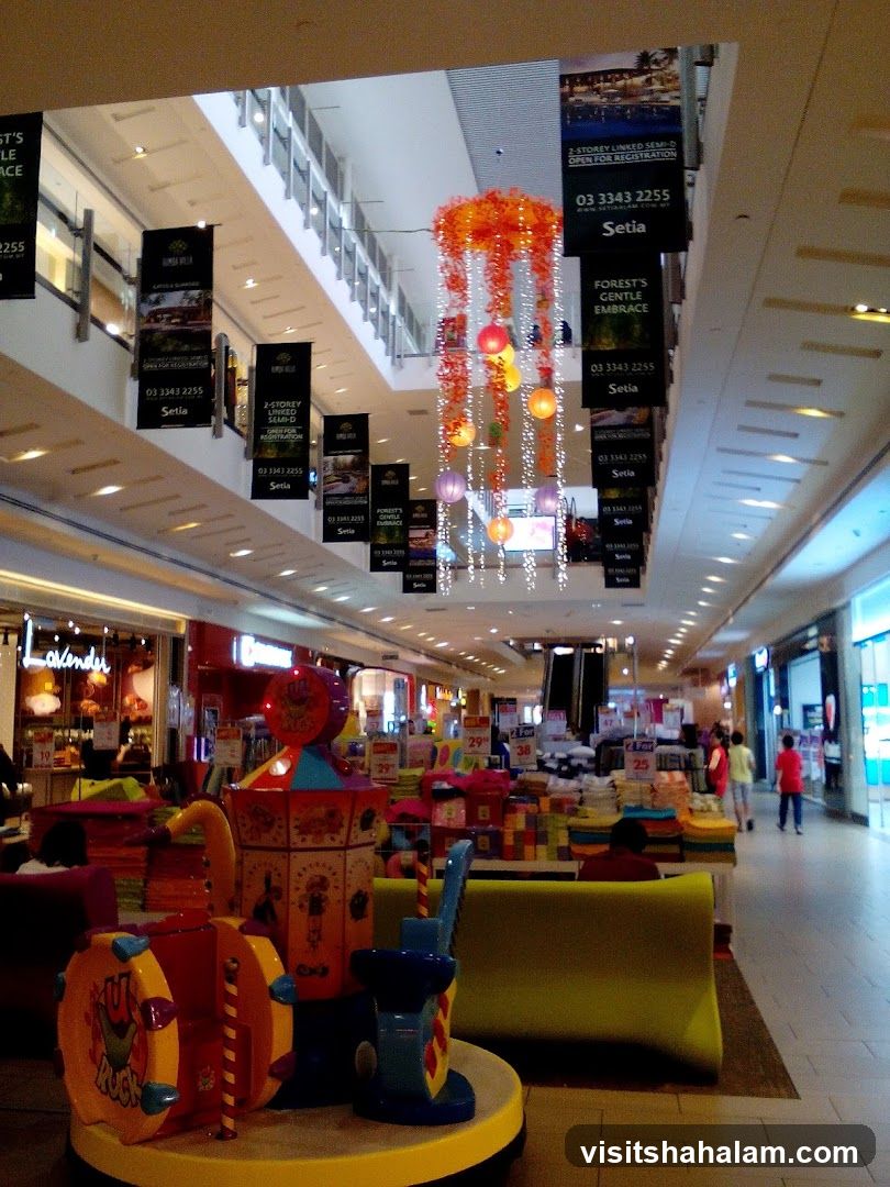 Indoor Shopping Mall with Banners and Decorations