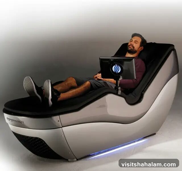 Man relaxing in a massage chair