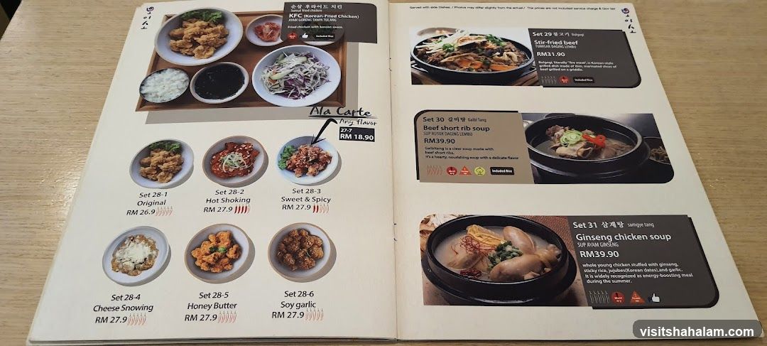 Korean Fried Chicken Menu