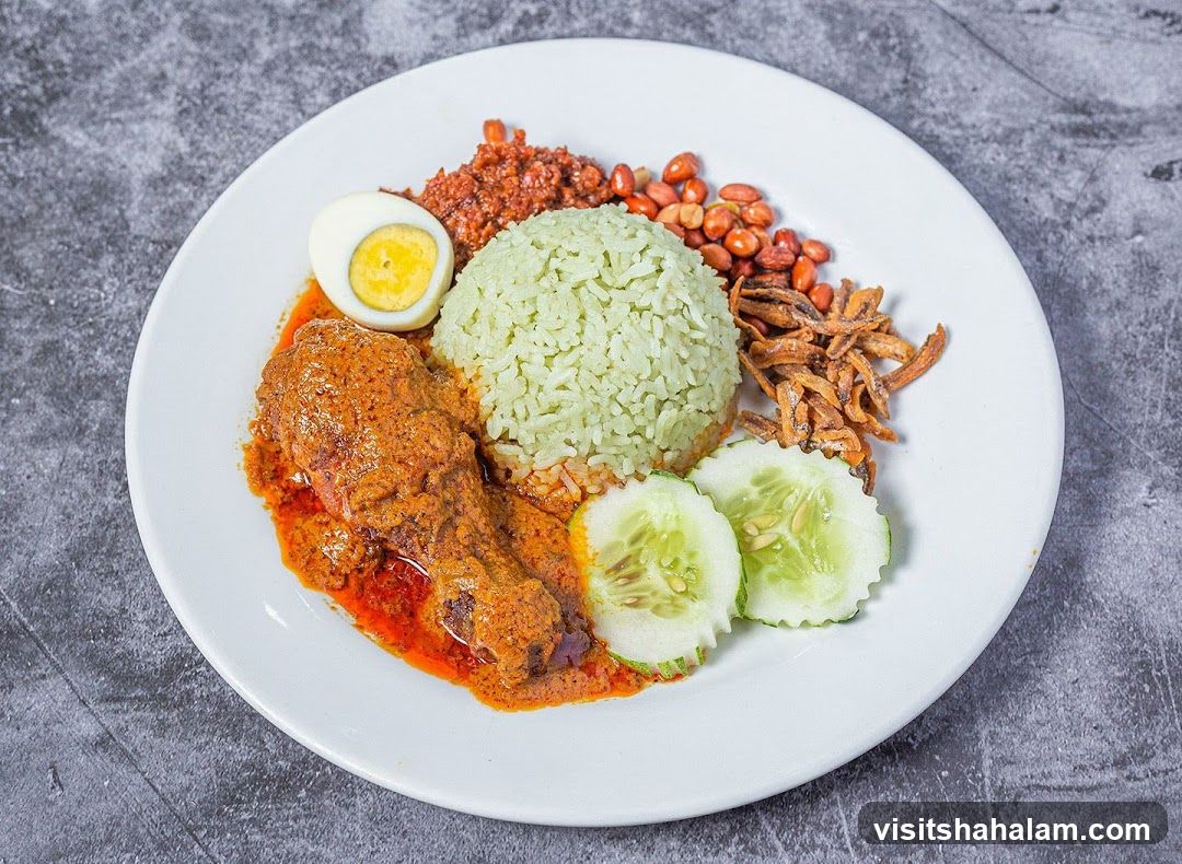 Nasi Lemak with Chicken Rendang