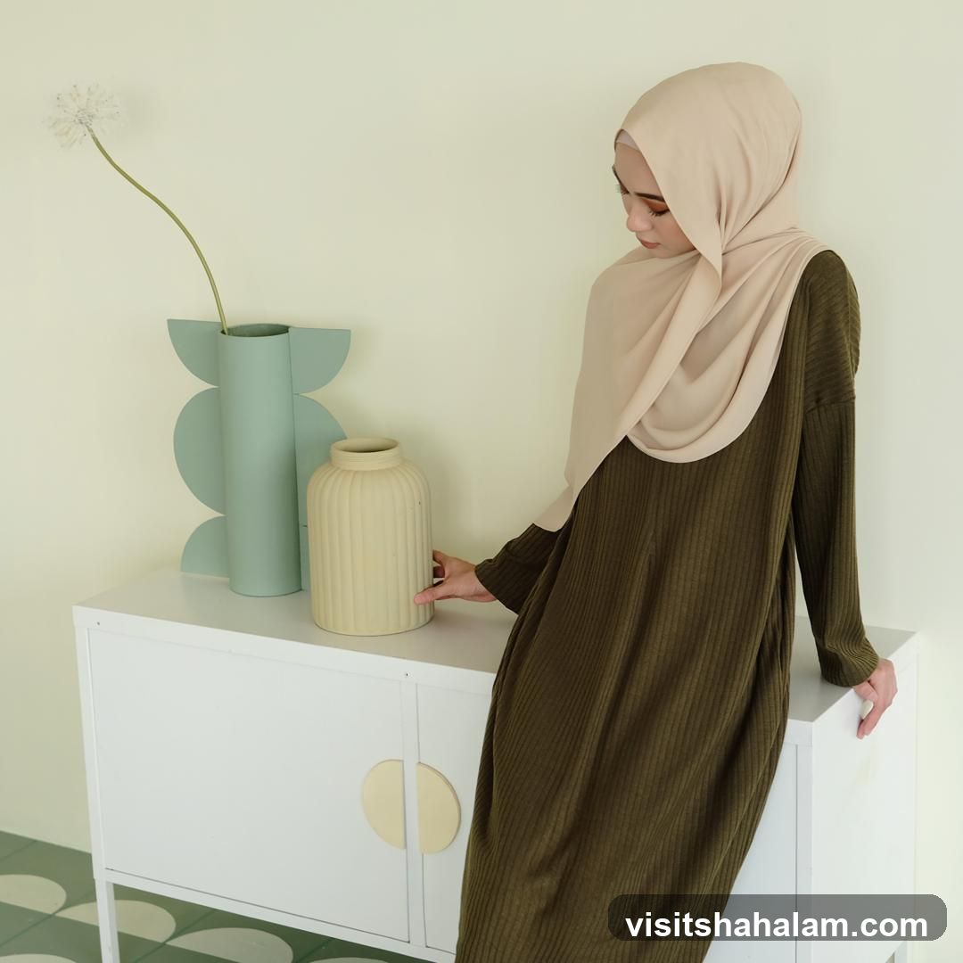 Woman in Hijab and Dress Posing with Vases