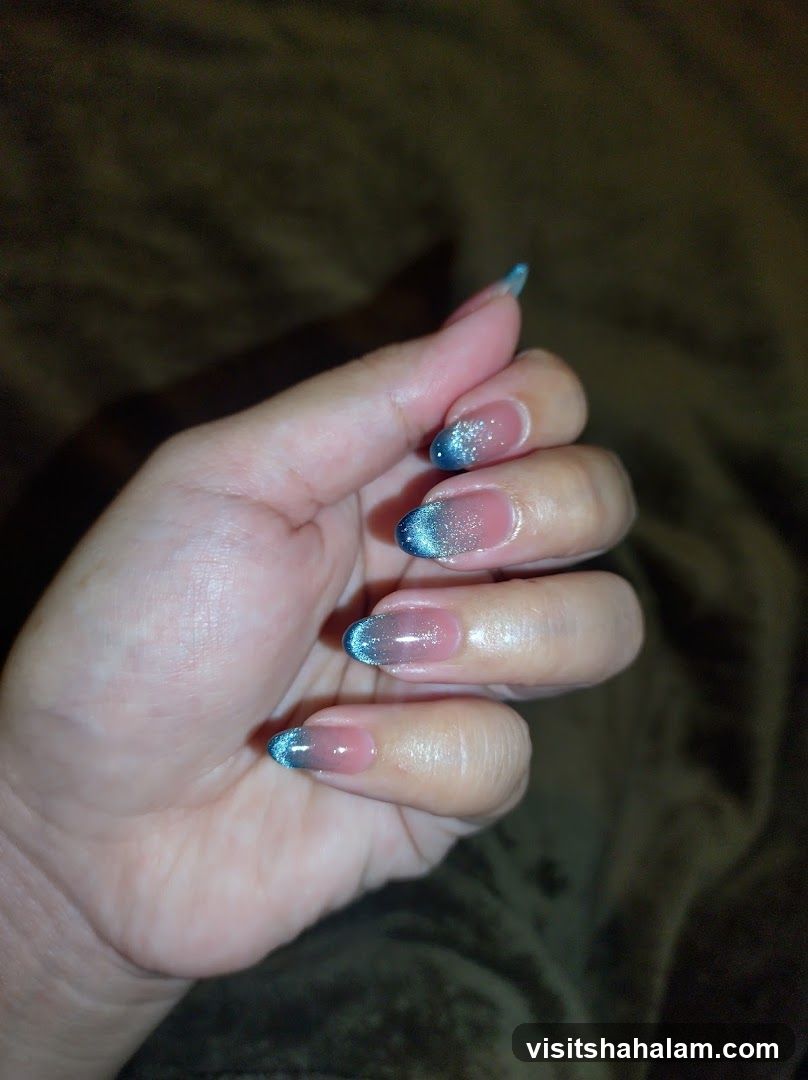 Nails with Blue Ombre Glitter