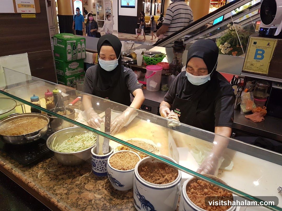 Food preparation at a counter