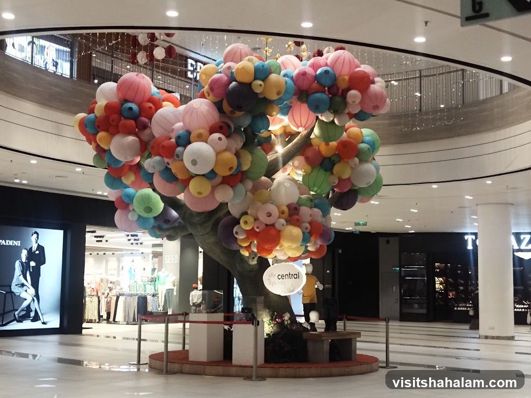 Decorative Tree with Colorful Lanterns in a Mall