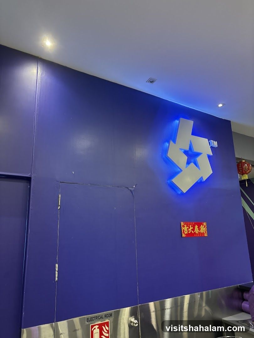 Blue Wall with Logo and Signage