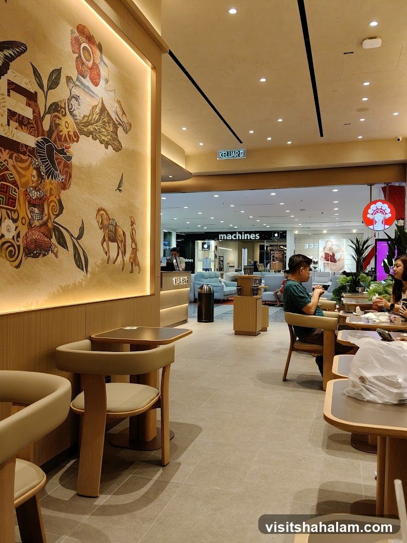 Modern cafe interior with artwork