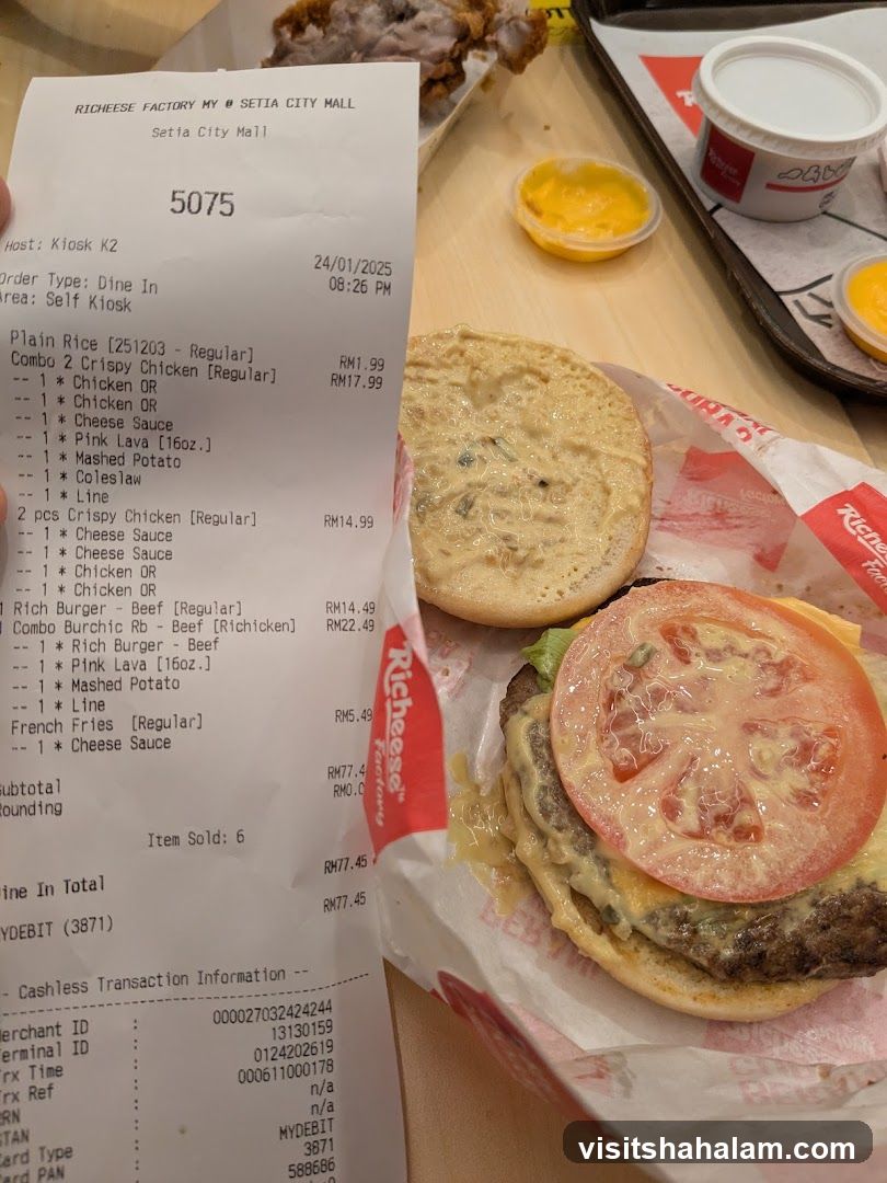 Richeese Factory Receipt and Burger