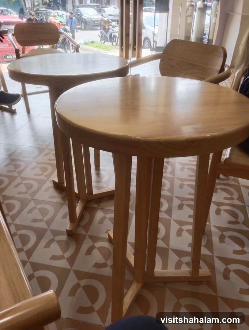 Cafe Interior with Wooden Tables and Chairs