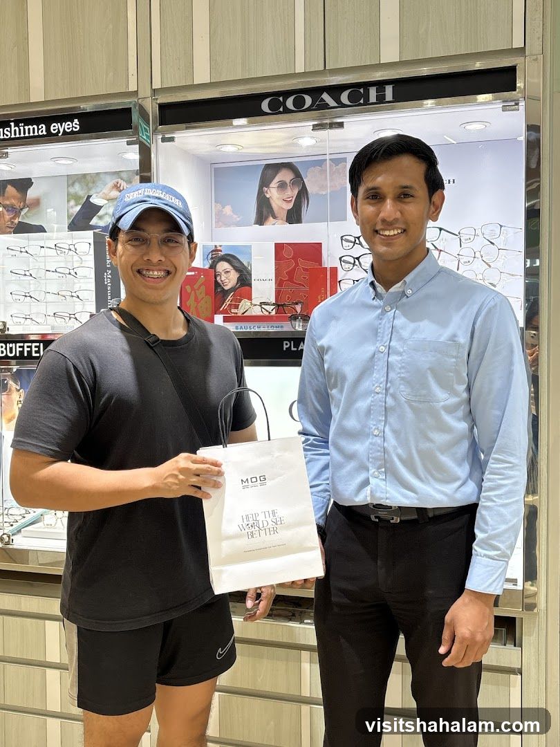 Customer with Shopping Bag at Eyewear Store