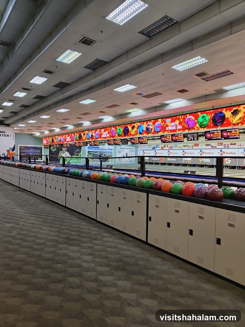 Bowling Alley with Rows of Bowling Balls and Lockers