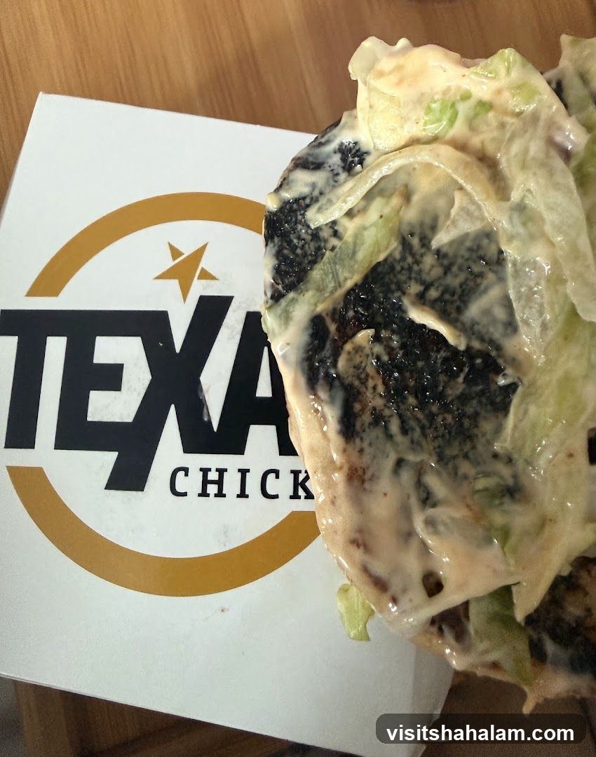 Burger with Texas Chicken packaging