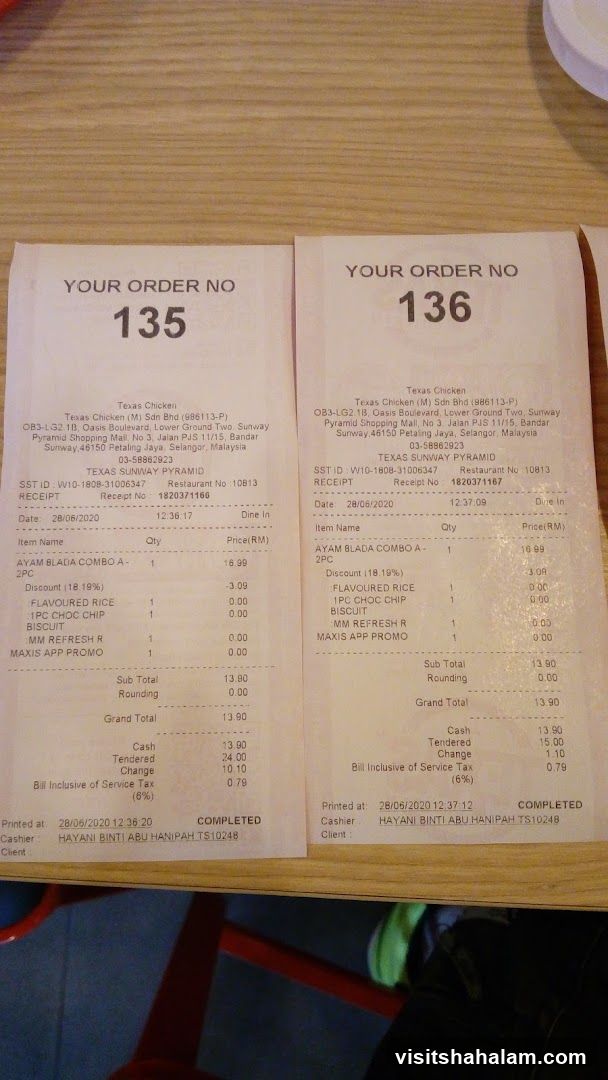 Texas Chicken Receipts