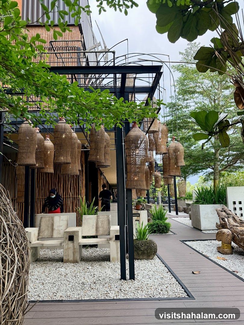 Outdoor Seating Area with Woven Lamps