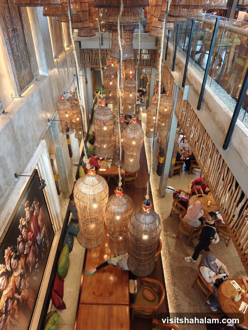 Interior of a restaurant with unique lighting