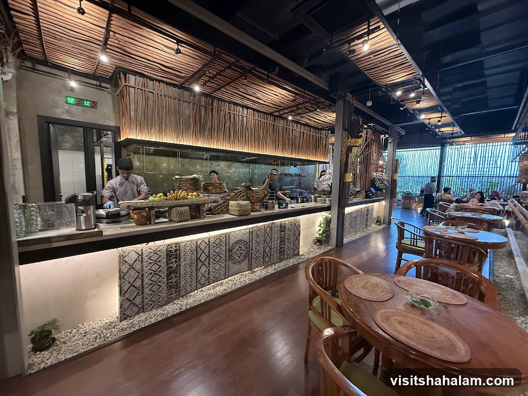 Restaurant Interior with Open Kitchen