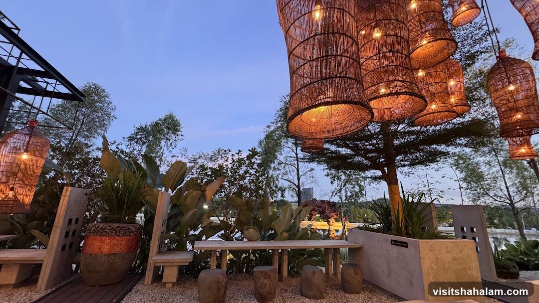 Outdoor Seating Area with Woven Lamps