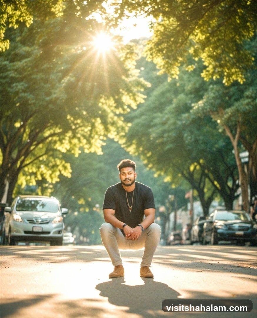 Man crouching on a street