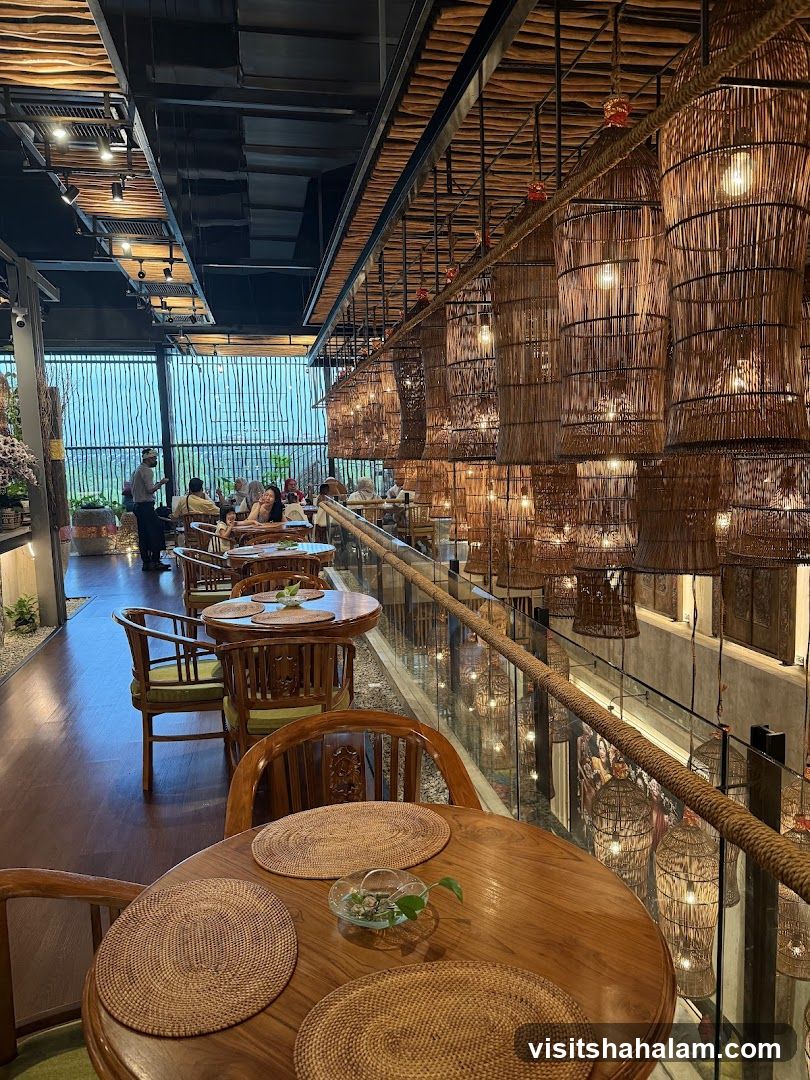 Restaurant Interior with Woven Lamps