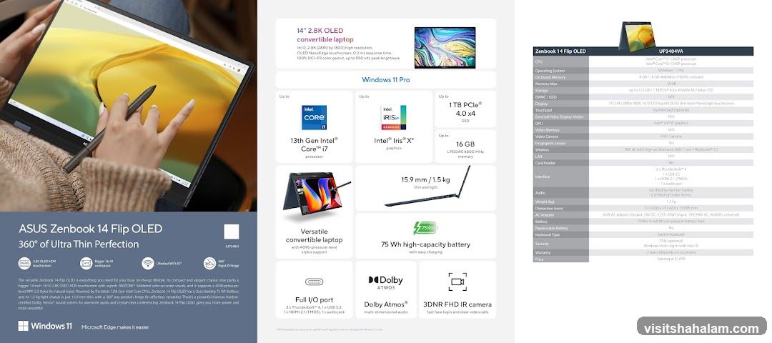 ASUS Zenbook 14 Flip OLED Laptop Features
