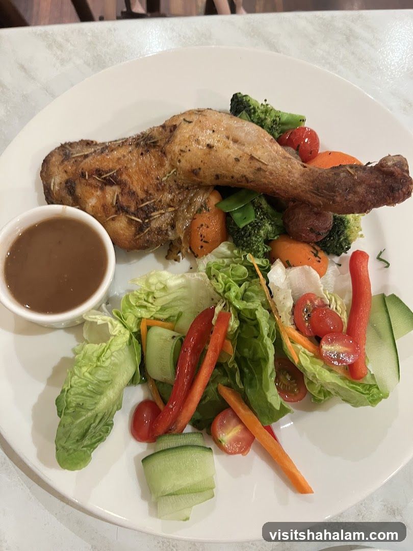 Roasted Chicken Leg with Salad and Gravy