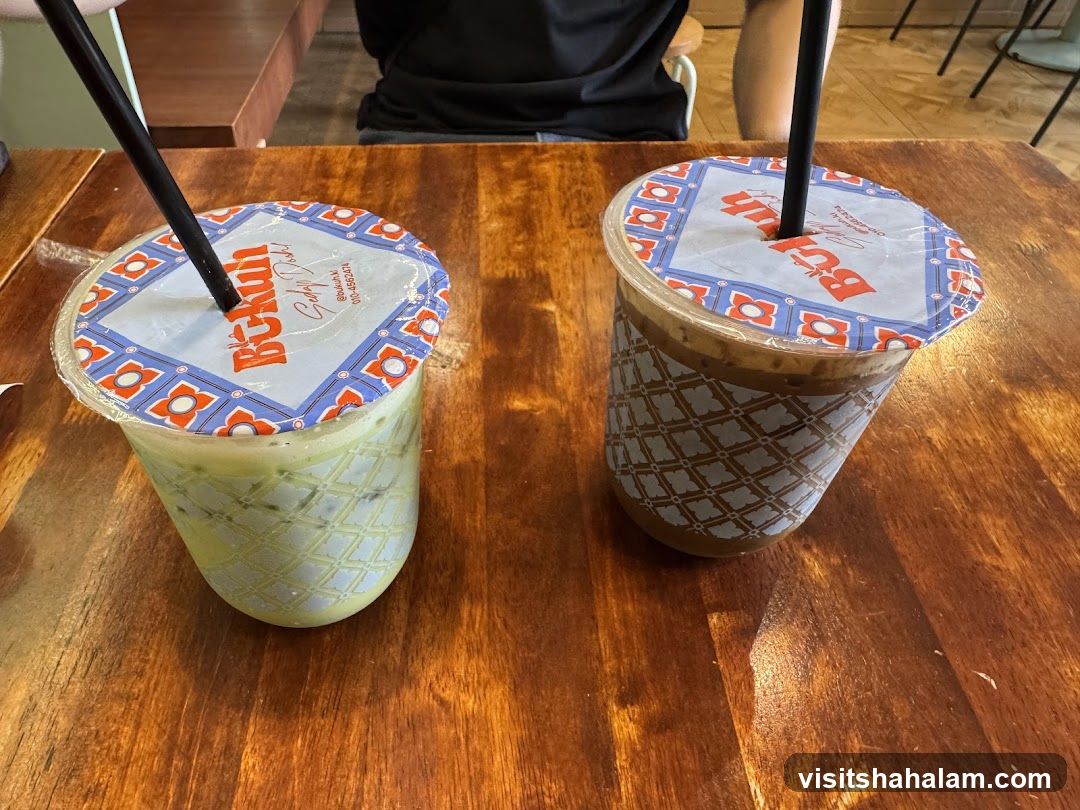 Two drinks on a wooden table