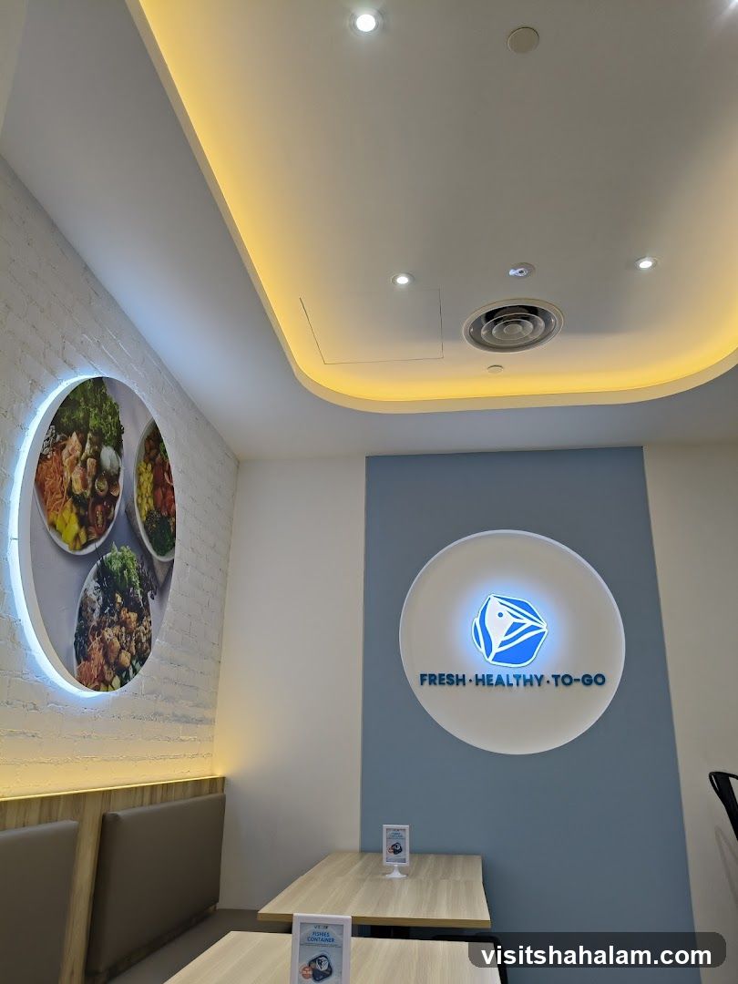 Restaurant Interior with Logo and Food Display