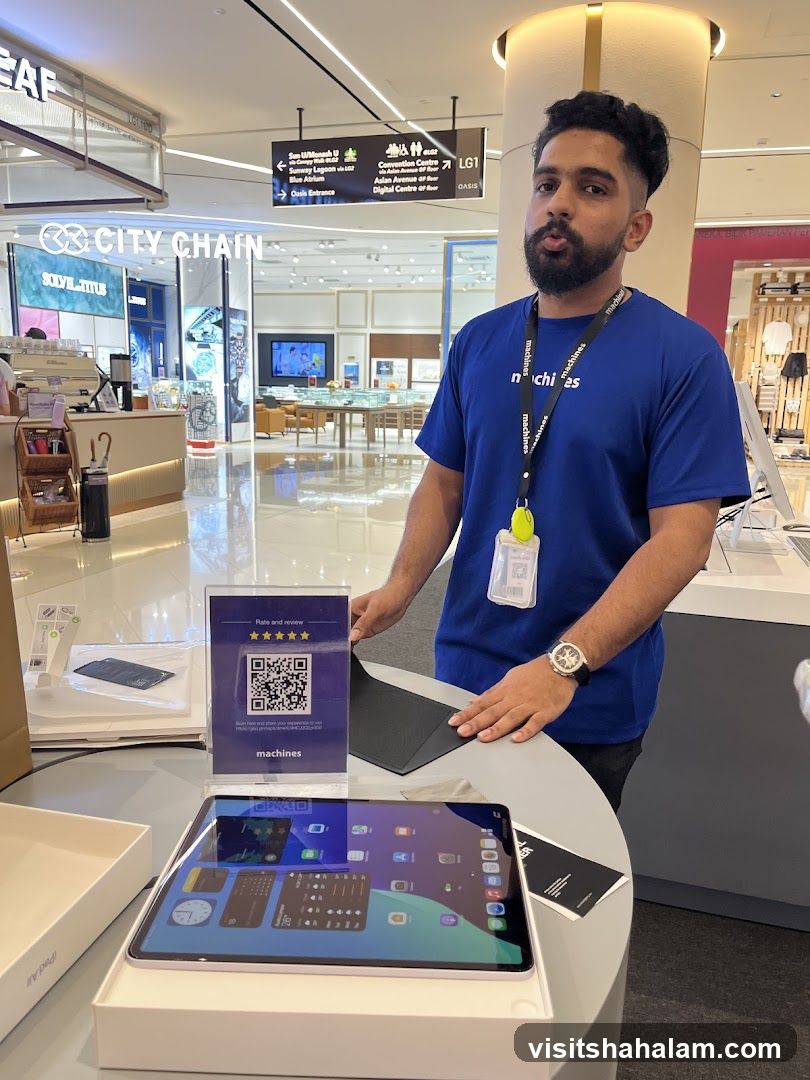 Man with iPad and review sign