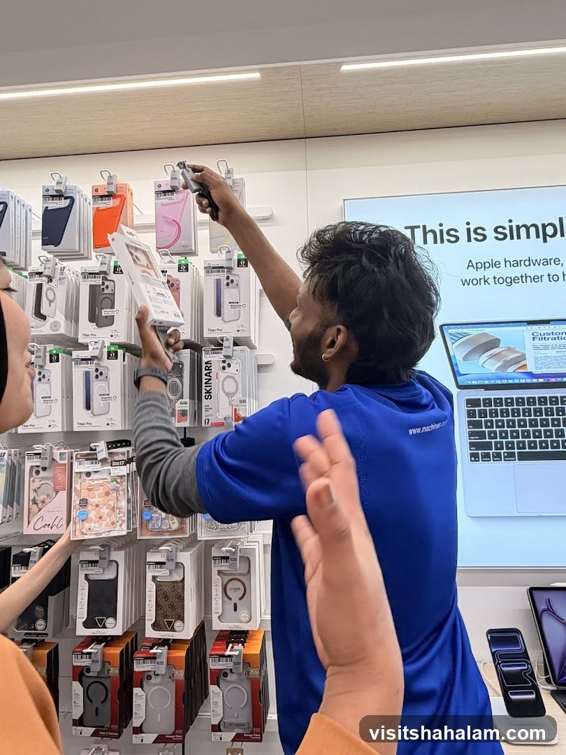 Store employee assisting customer