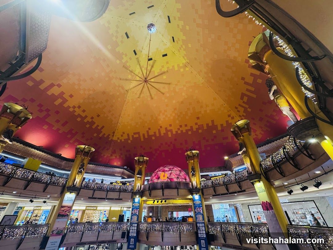 Interior of a shopping mall with a domed ceiling