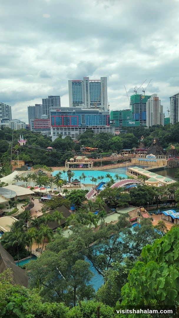 Water park with city skyline in background