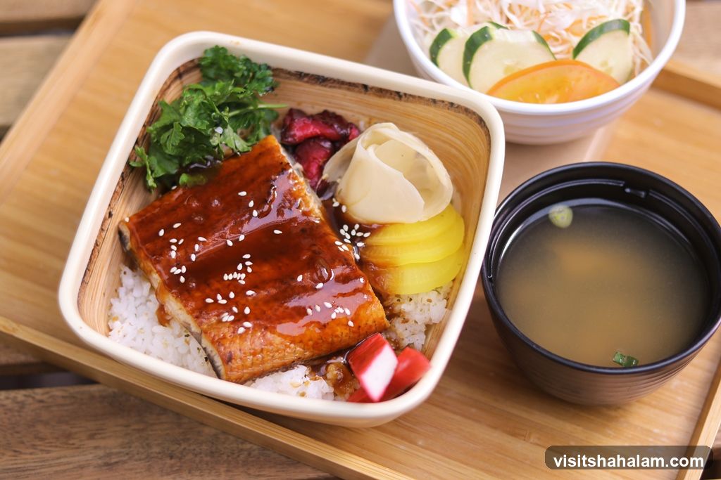 Unagi Donburi with Side Salad and Miso Soup